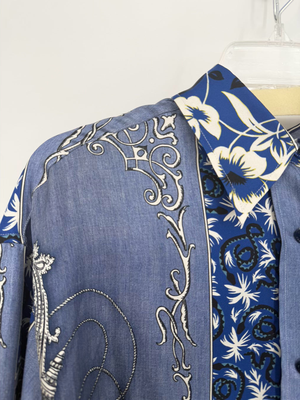 ETRO Size 44 Blue Silk Print Blouse