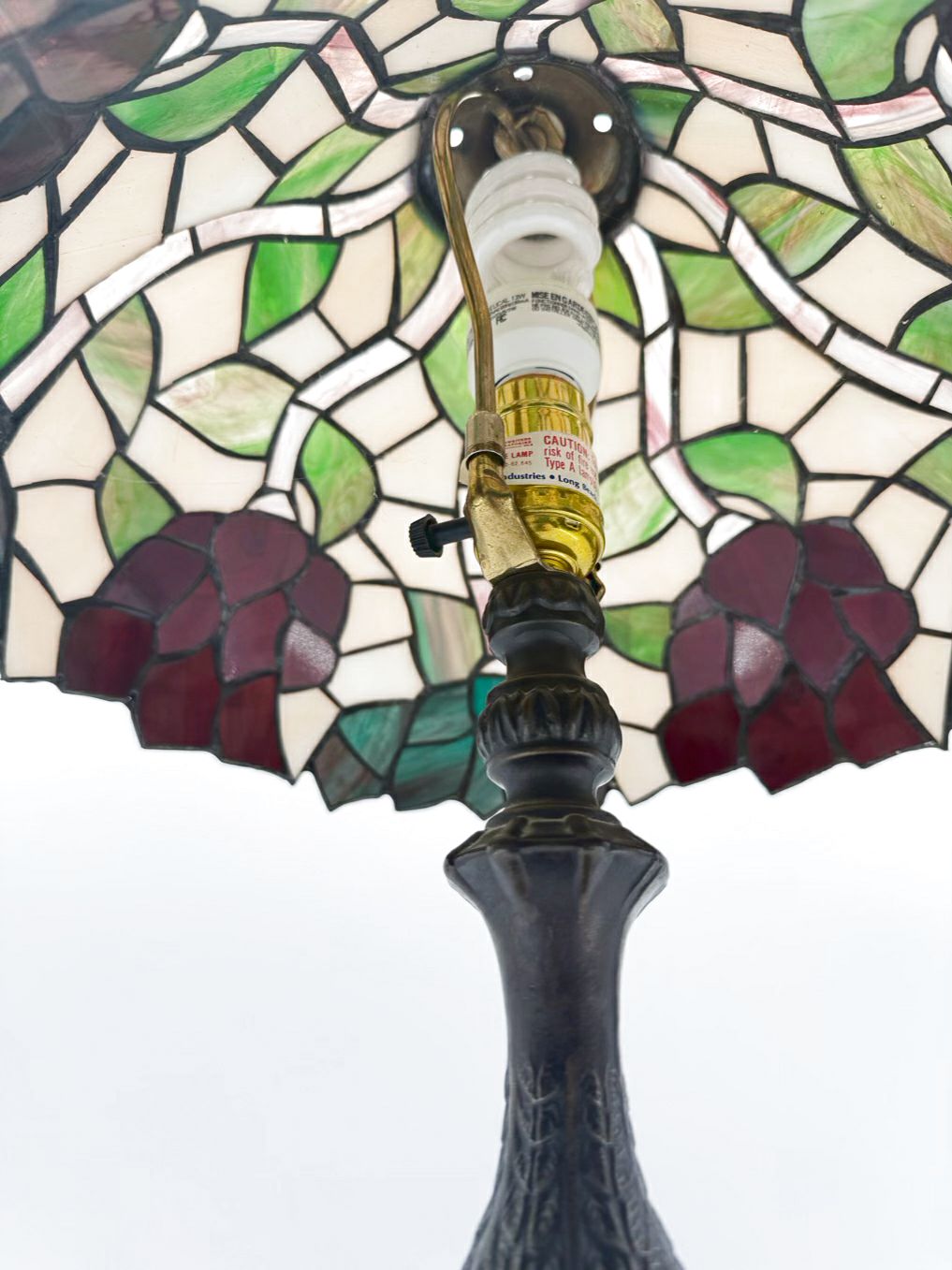 Tiffany Style Metal Lamp w/ Purple, Green & White Shade