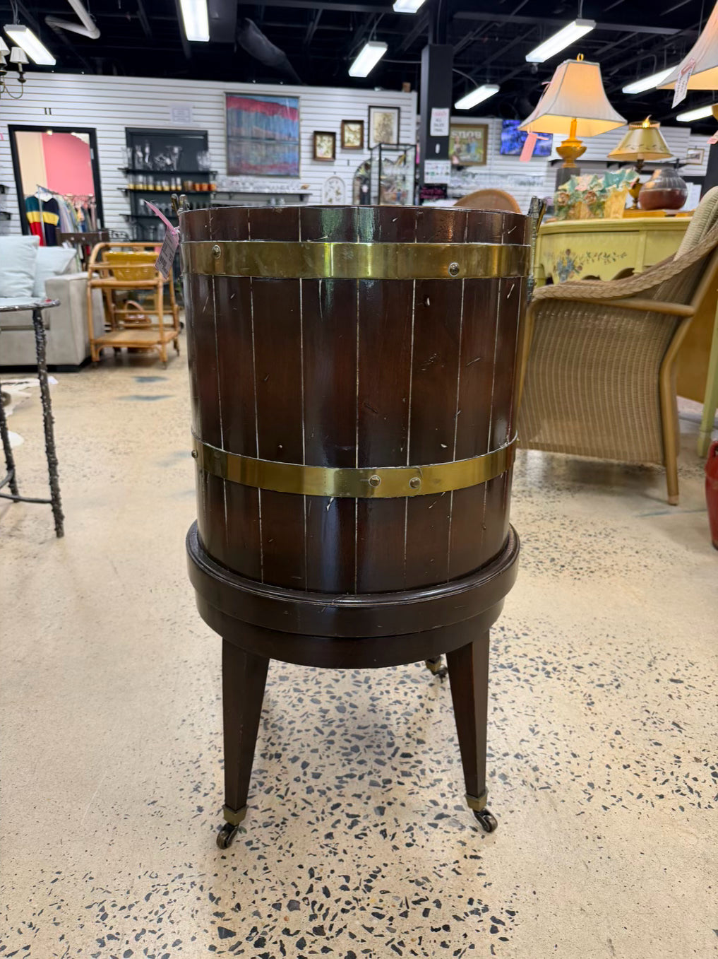 Dark Wood / Brass Planter w/ Handle