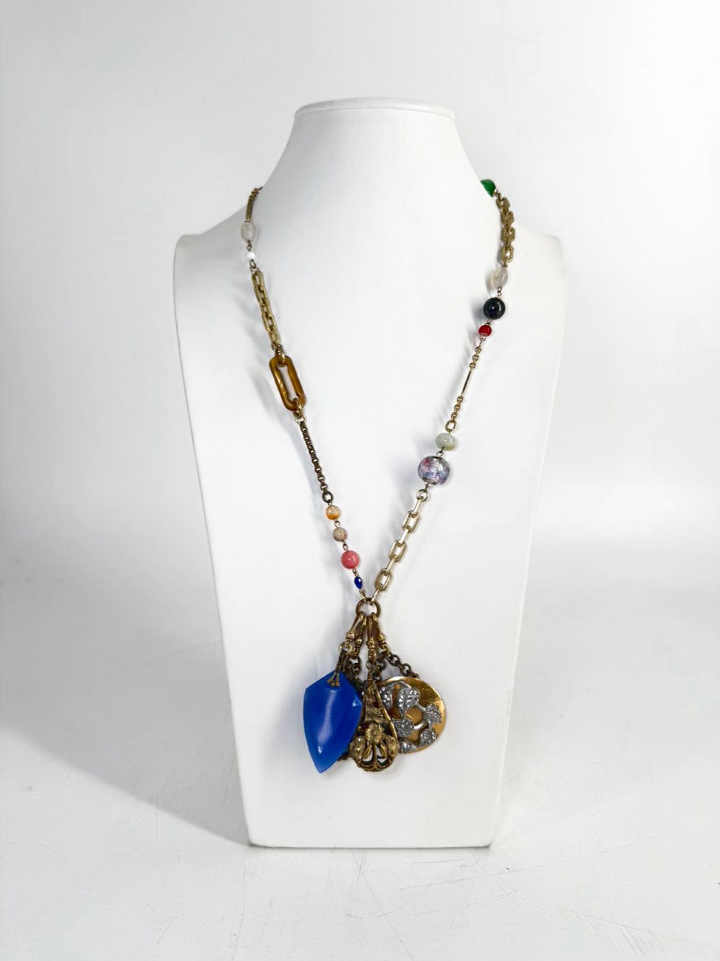 LULU FROST Gold Tone Multicolor Necklace w/ 4 Charms