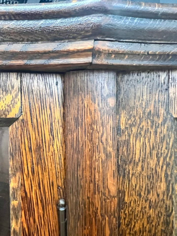 Dark Tiger Oak Bow Front China Cabinet w/ Shelves