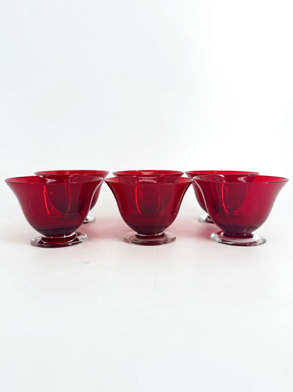 MORGANTOWN Monroe Red Glass Set of 6 Dessert Dishes