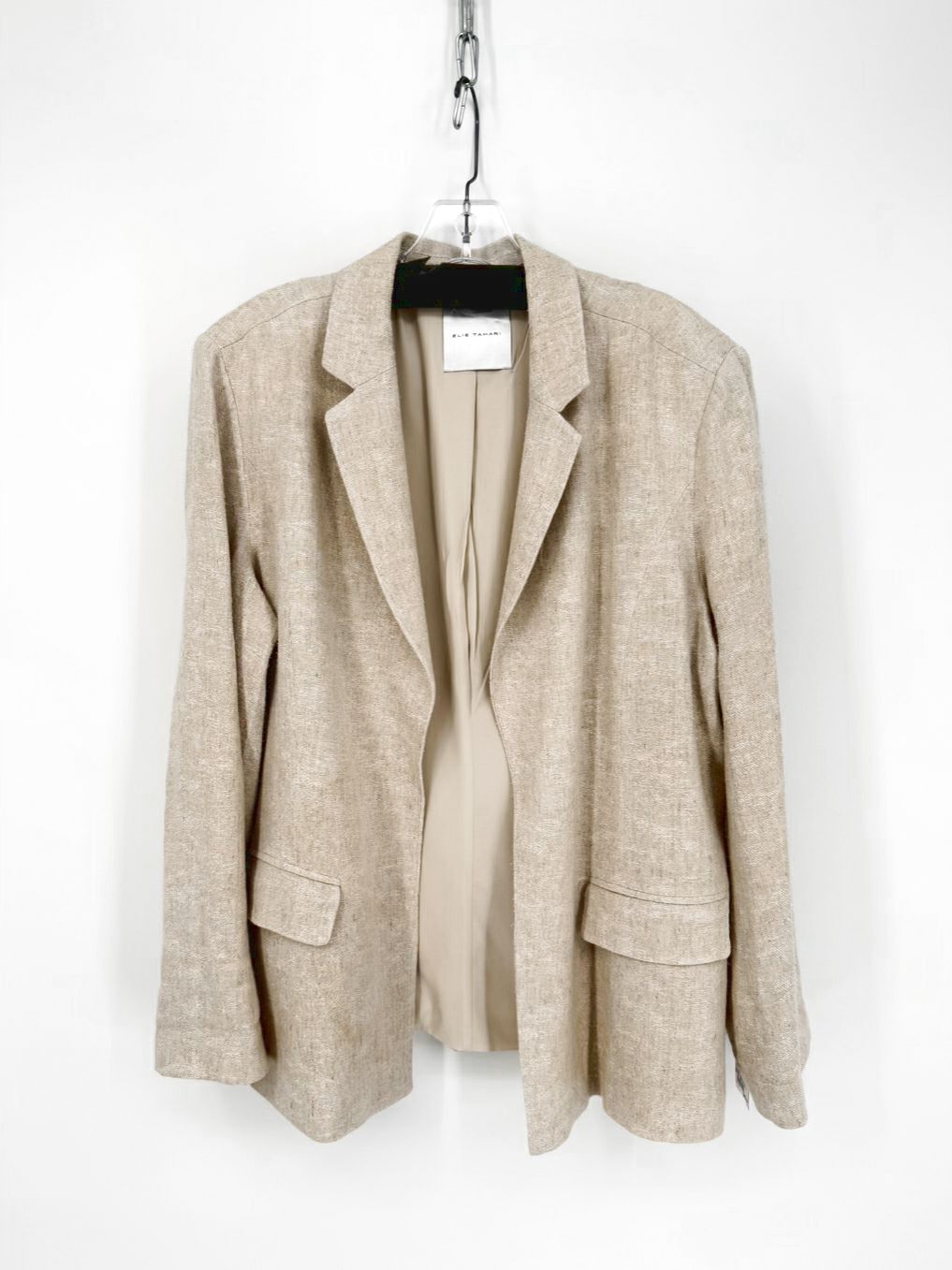 ELIE TAHARI Size L Oatmeal Linen Blend Blazer