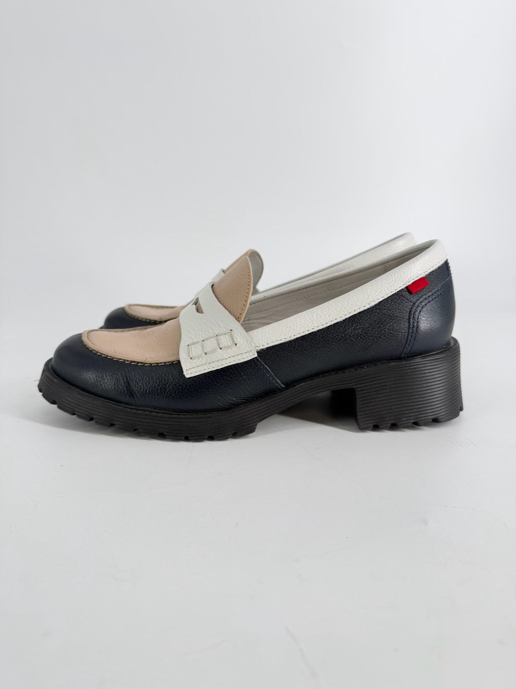 MARC JOSEPH  Size 8 Navy & Beige Leather Loafers