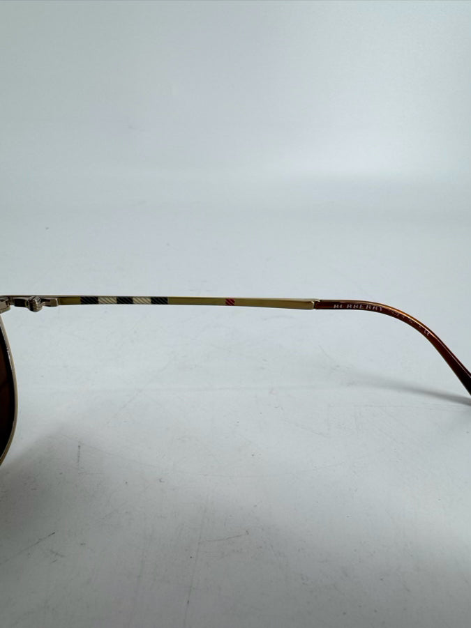 BURBERRY Metal Brown & Gold Aviator Sunglasses