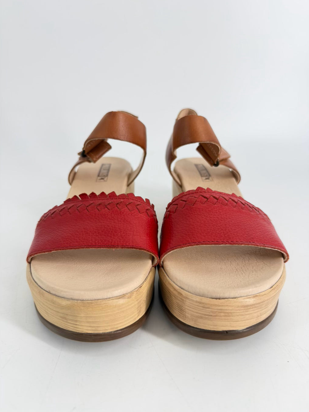 PIKOLINOS Size 39 Red & Brown Leather Platforms