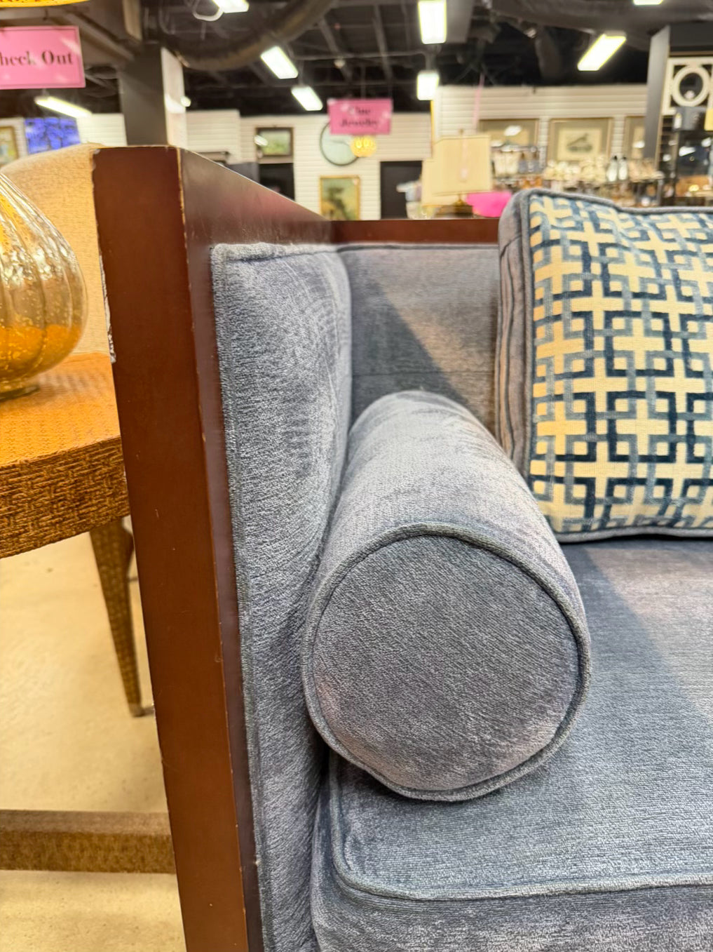 Blue Velveteen Square Sofa