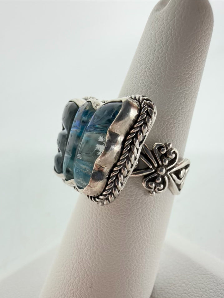 SARDA BALI STERLING SILVER Blue & Green Glass look Butterfly Ring