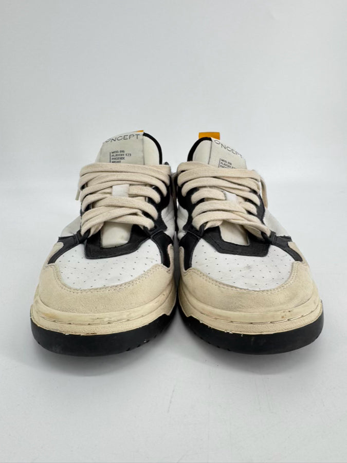 ONCEPT Size 10 White, Black & Yellow Leather Sneakers