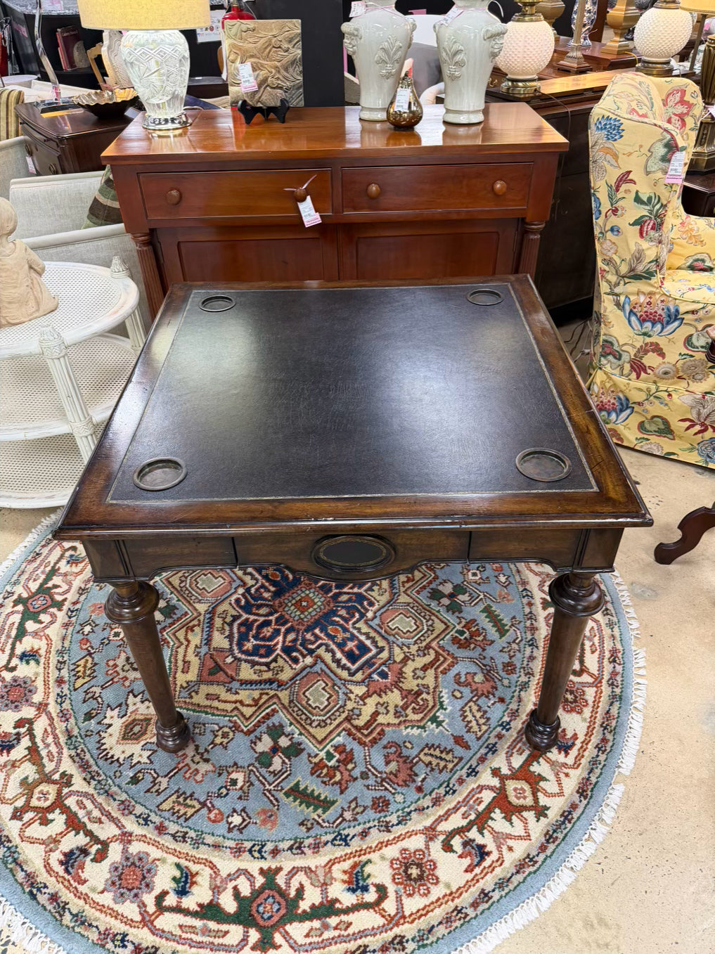 MAITLAND SMITH Wood Game Table w/ Leather Top