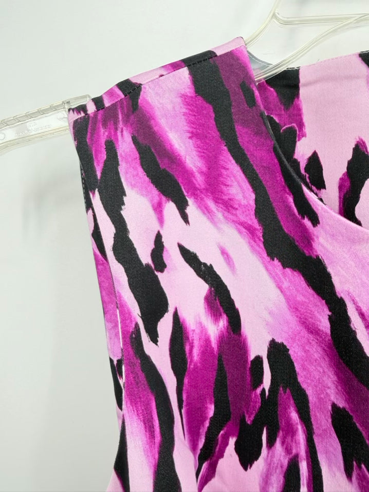 NATORI Wmn's Size 6 Fuschia & Black Belted Midi-Dress NWT