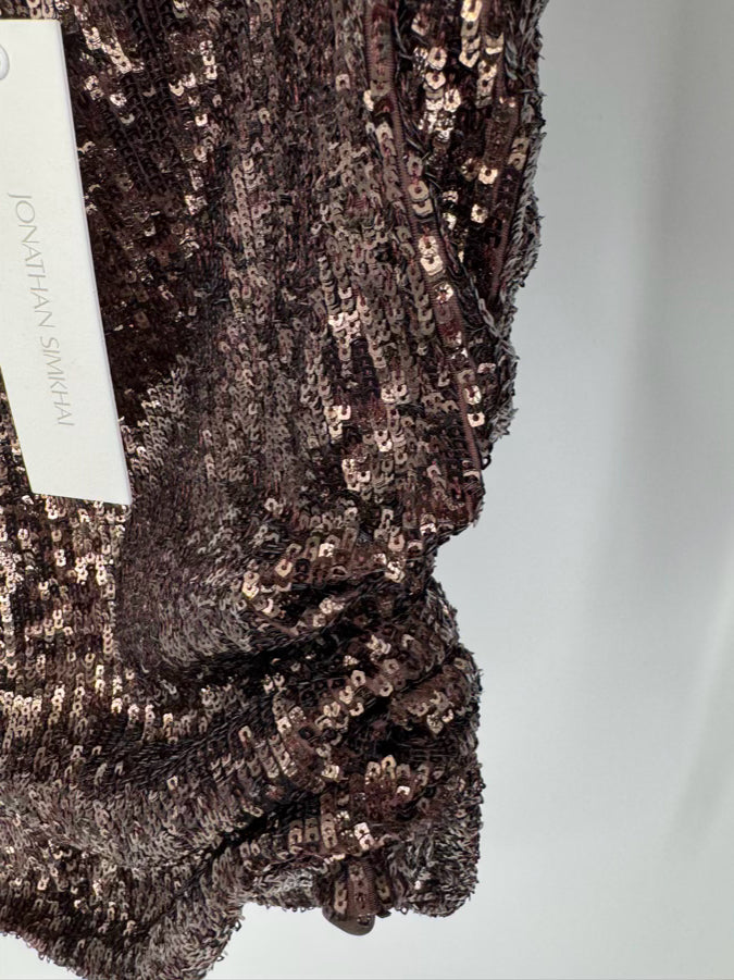 JONATHAN SIMKHAI Size 8 Brown Sequin Long Sleeve Top NWT