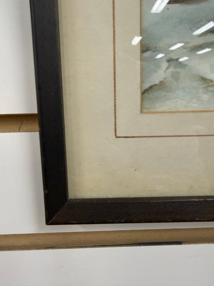 ANN DAVIS Watercolor Rock In Brown Frame