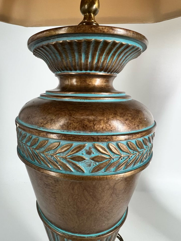 Gold & Aqua Metal Pair of Lamps w/ Shades