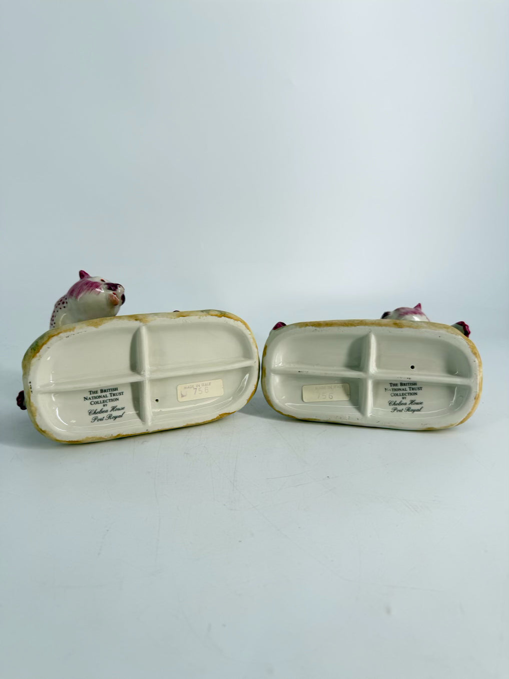 CHELSEA HOUSE Pink & White Porcelain Pair of Leopard Figurines