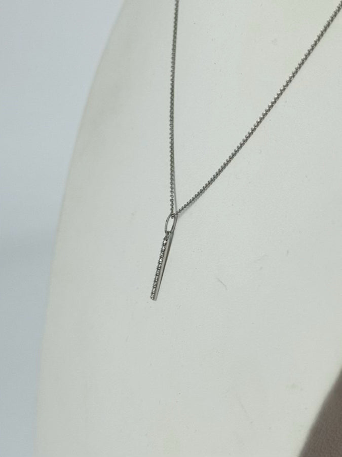 14K WHITE GOLD Bar Pendant Necklace