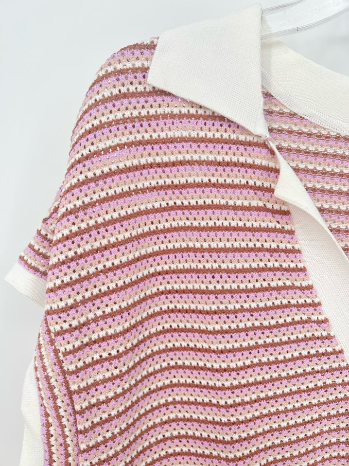 MELISSA NEPTON Size M Lavender & Cream Mesh Knit Top
