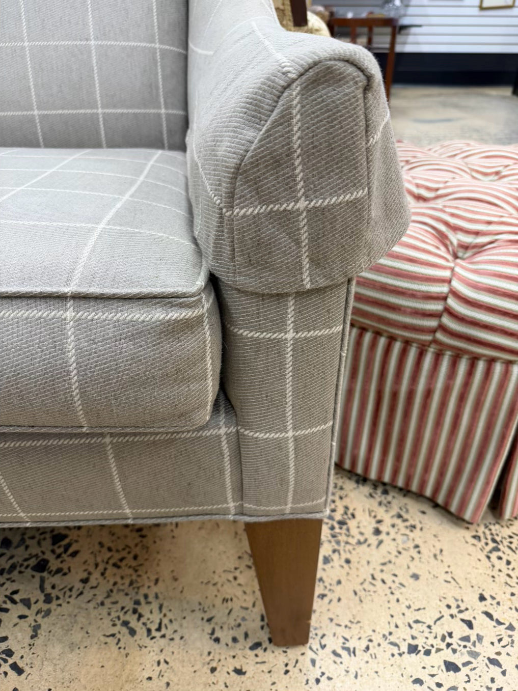 ETHAN ALLEN Tan Check Pair Of Wingback Chairs