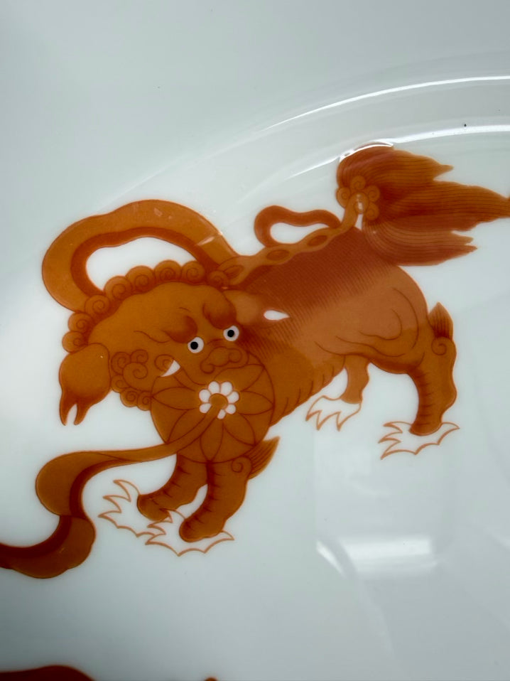 WEDGWOOD Red Chinese Tigers White & Orange Ceramic Dinnerware Setting For 9