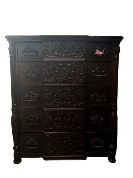 VINTAGE Wood Carved Ornate 5 Drawer Chest