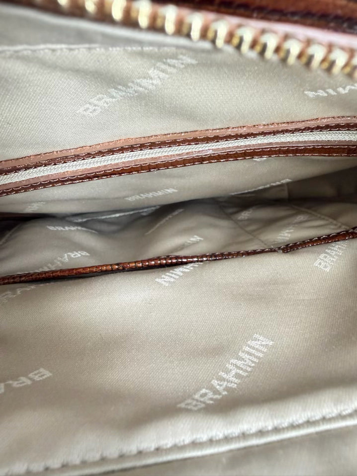 BRAHMIN Cognac & Natural Raffia & Leather Purse
