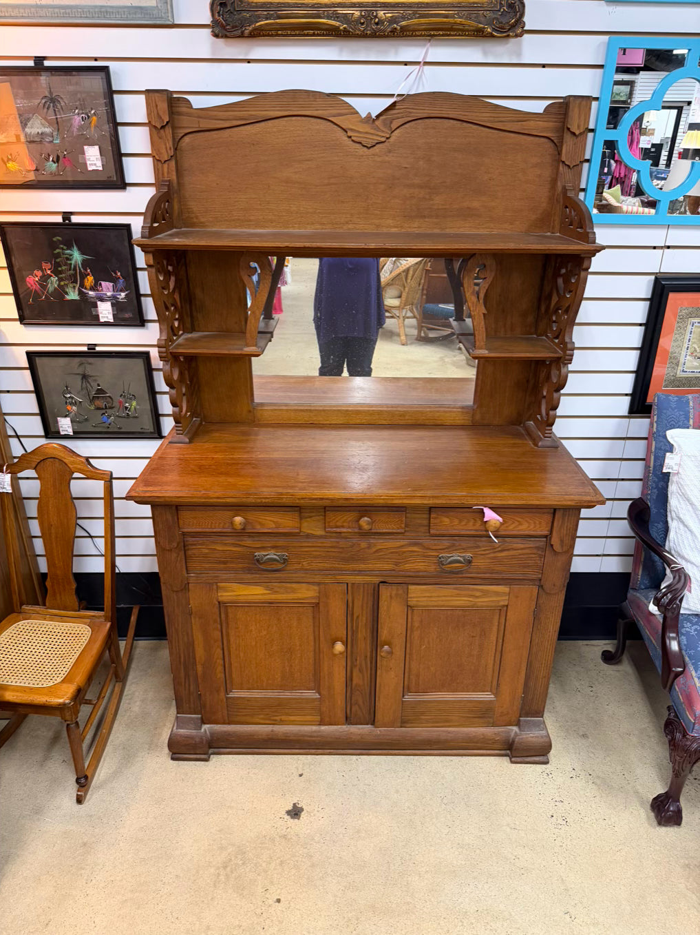 VICTORIAN Oak Side Board 2 Piece