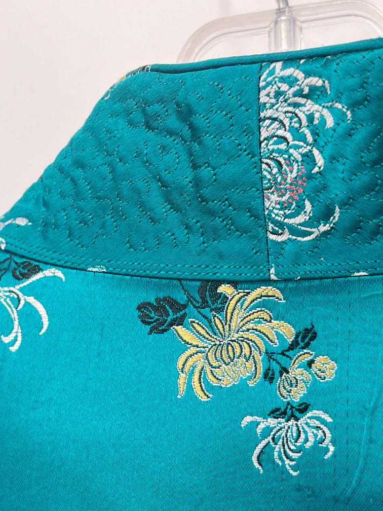 VINTAGE SOLZ SQUIRREL Size L Teal & Gold Floral Reversible Jacket