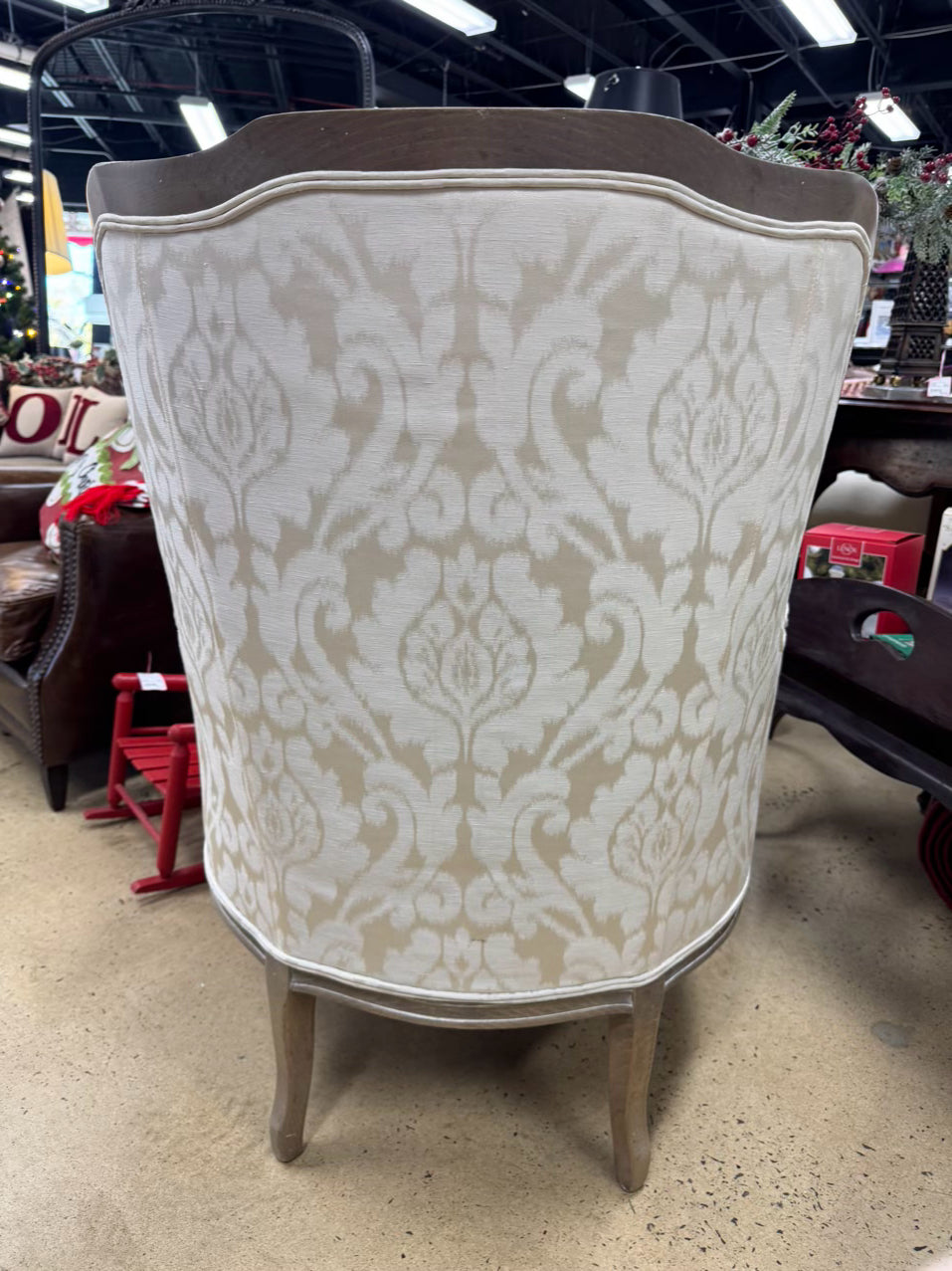 ETHAN ALLEN White Wash Wood & Cream Upholstered French Chair