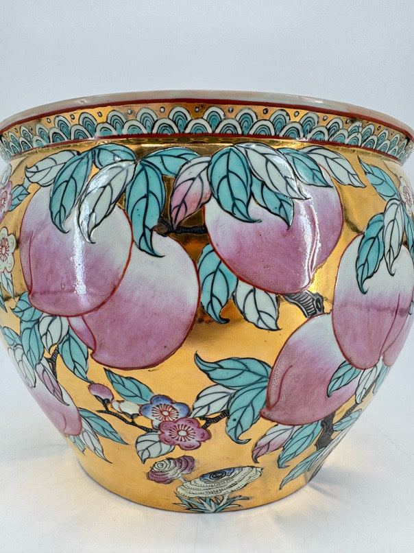 Pink & Aqua Porcelain Fish Planter on Wooden Stand