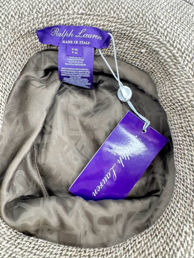 RALPH LAUREN PURPLE LABEL Tan & Brown Linen & Silk Unisex Dress Hat NWT