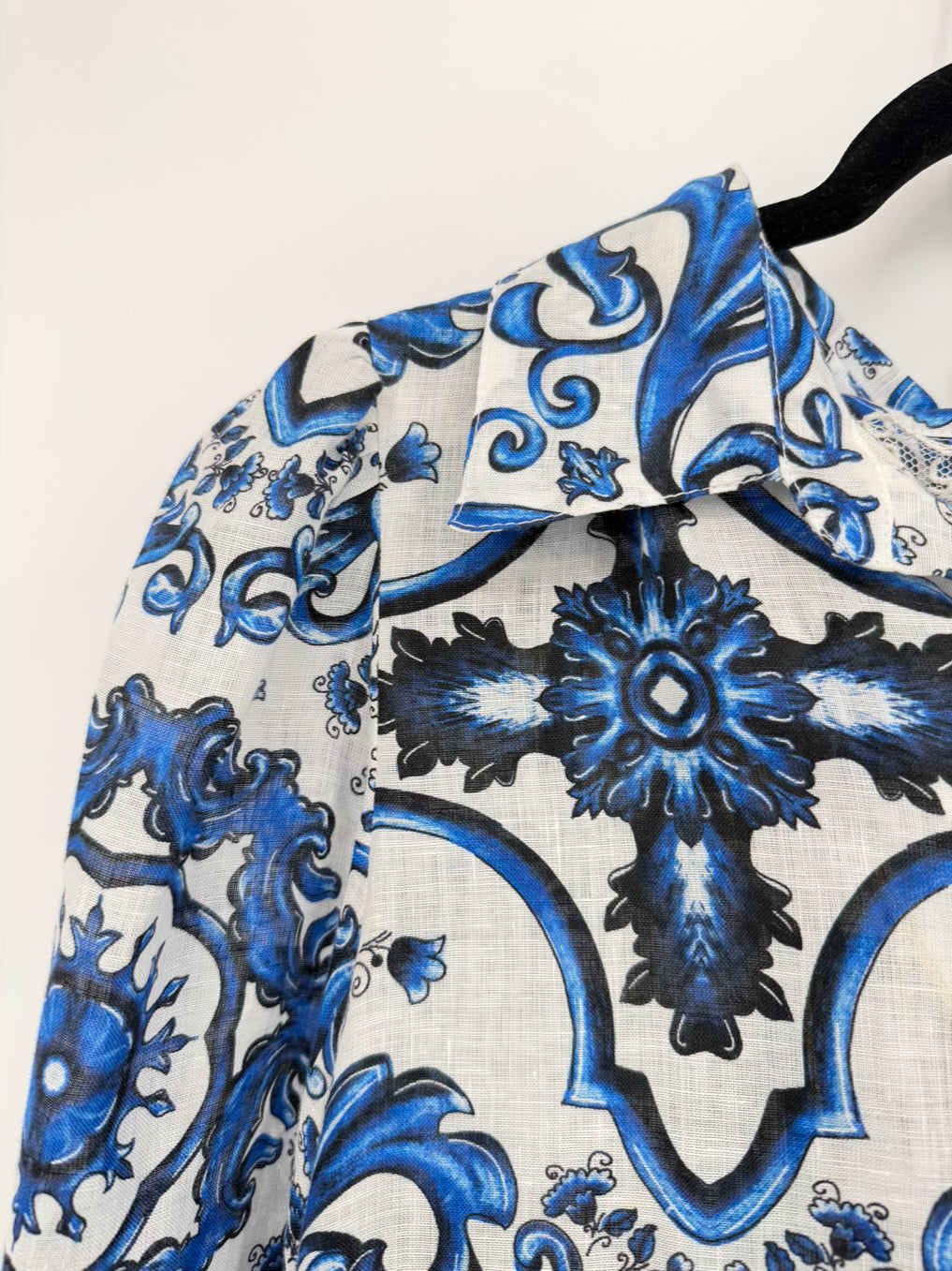 LUISA POSITANO Size M Blue & White Linen Dress w/ Belt