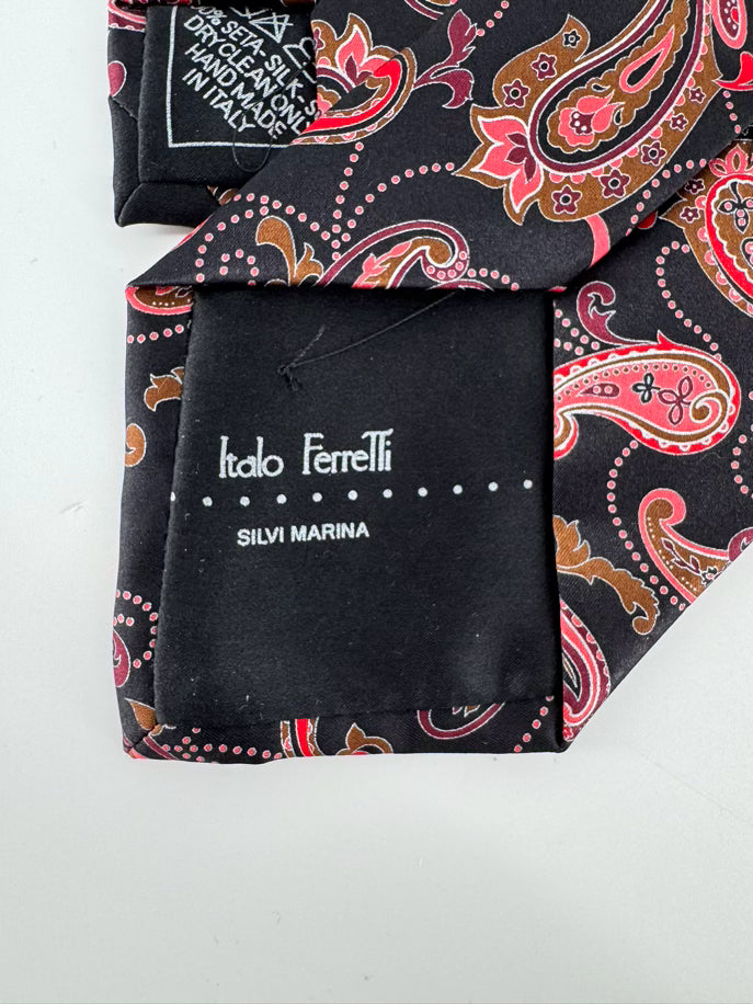 ITALO FERRETTI Black & Red Silk Paisley Print Tie NWT