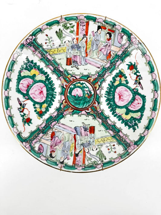 Pink & Green Rose Medallion Decorative Plate w/ Hanger