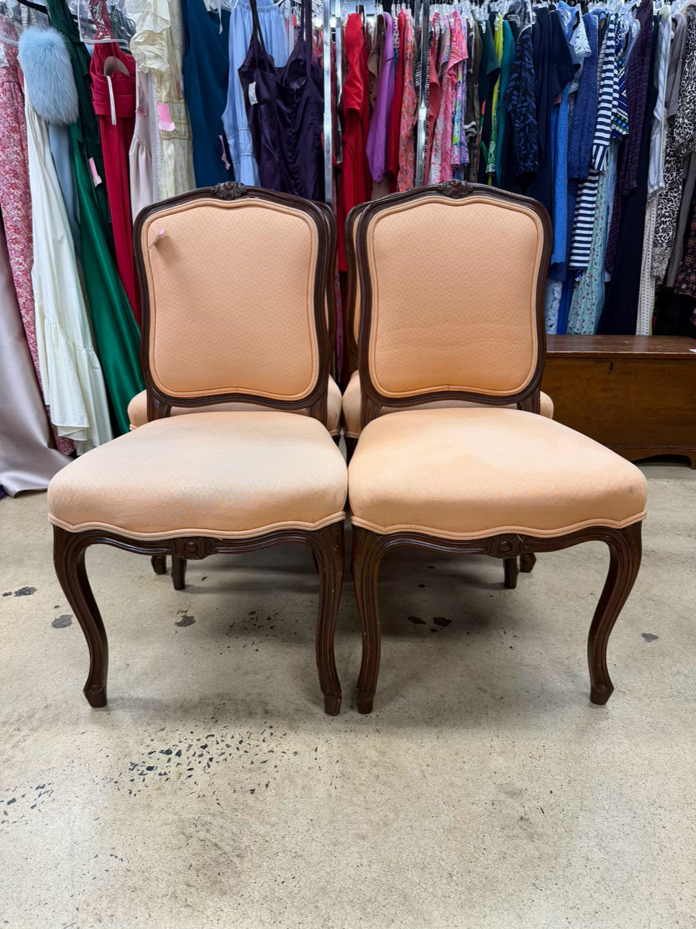 Wood Country French Set of 4 Chairs w/ Salmon Fabric