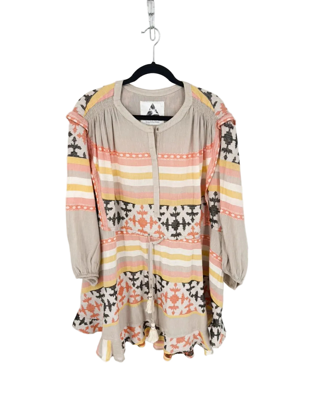 PEARL & CAVIAR Size M/L Taupe & Coral Midi-Dress