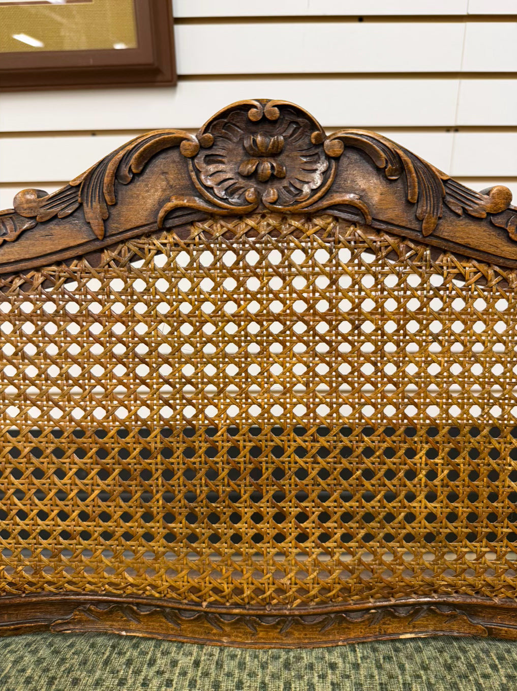 Louis XV Medium Brown Wood Chair w/ Cane Back & Seat Cushion