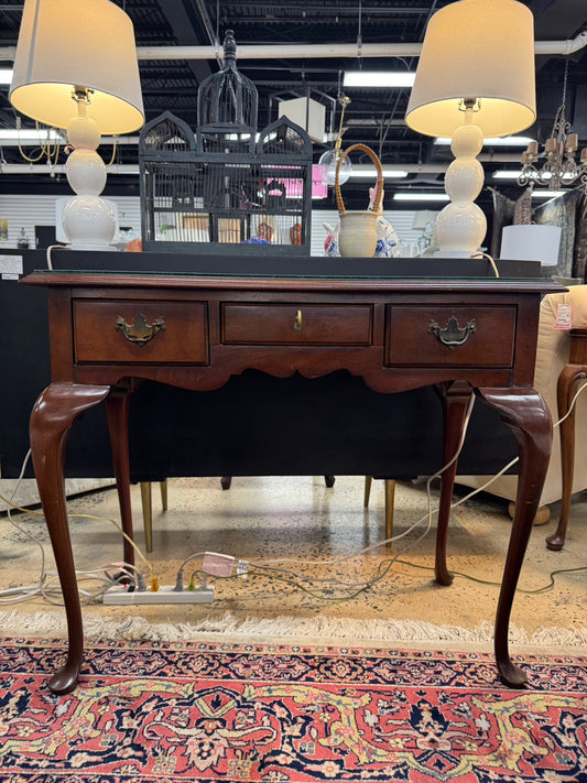 Wood Glass-Top 3-Drawer Queen Ann Desk
