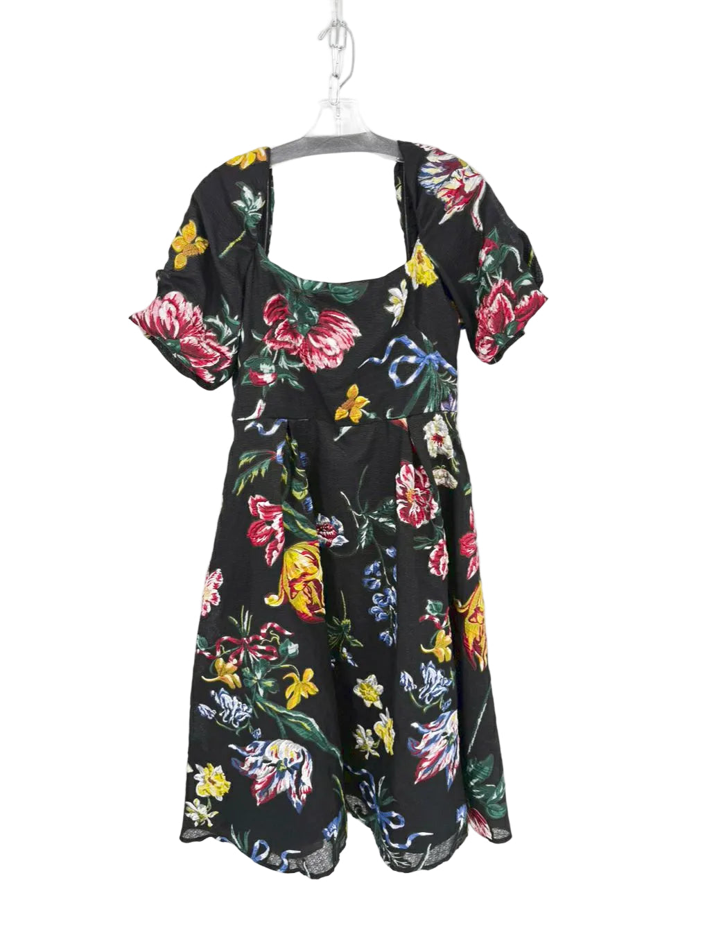 MARCHESA NOTTE Wmn's Size 16 Black Jacquard Floral Evening Wear
