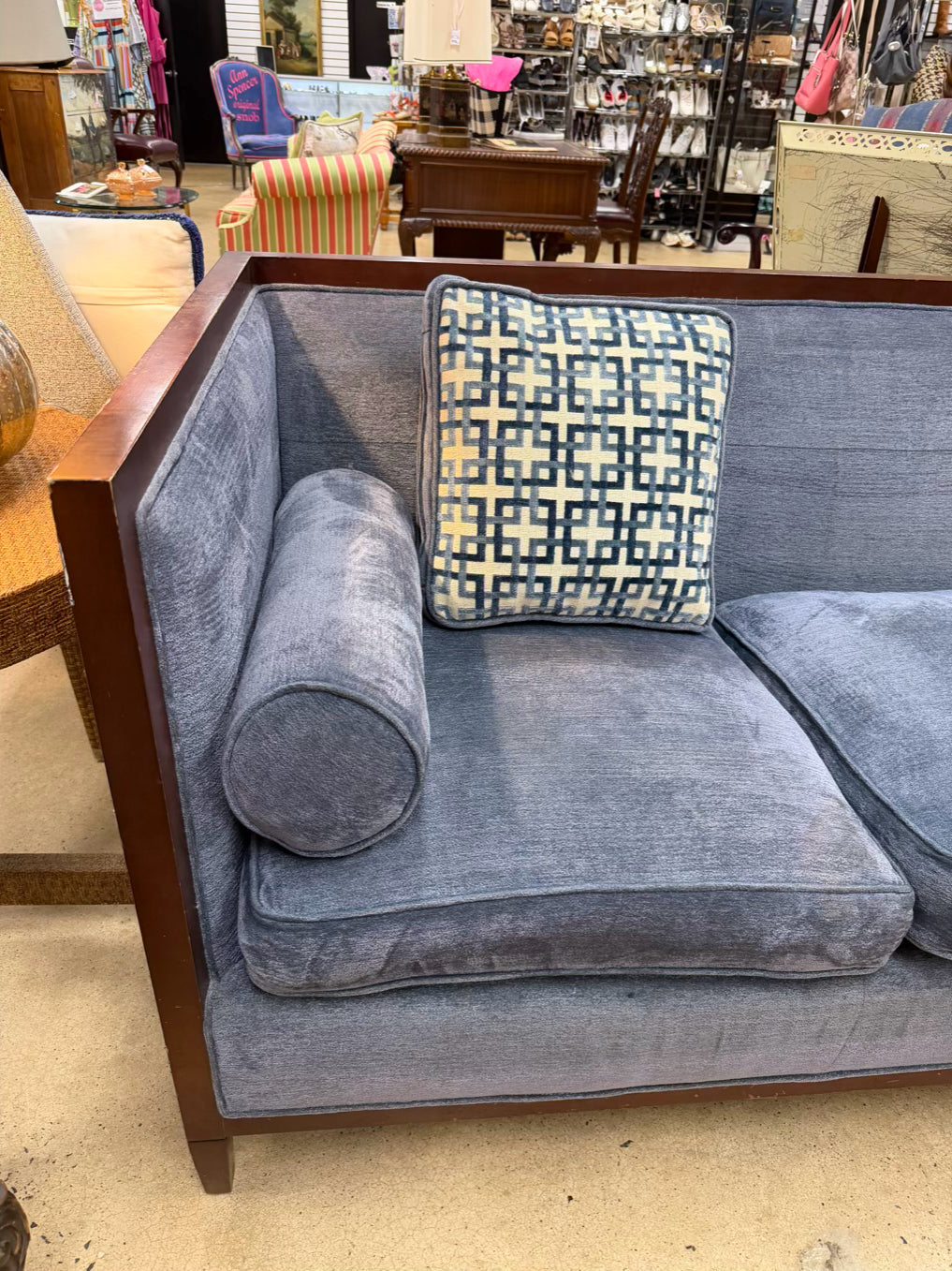 Blue Velveteen Square Sofa