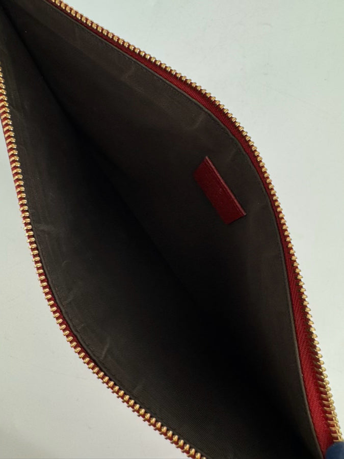 GUCCI Red & Brown Handpainted Tian GG Supreme Zip Pouch