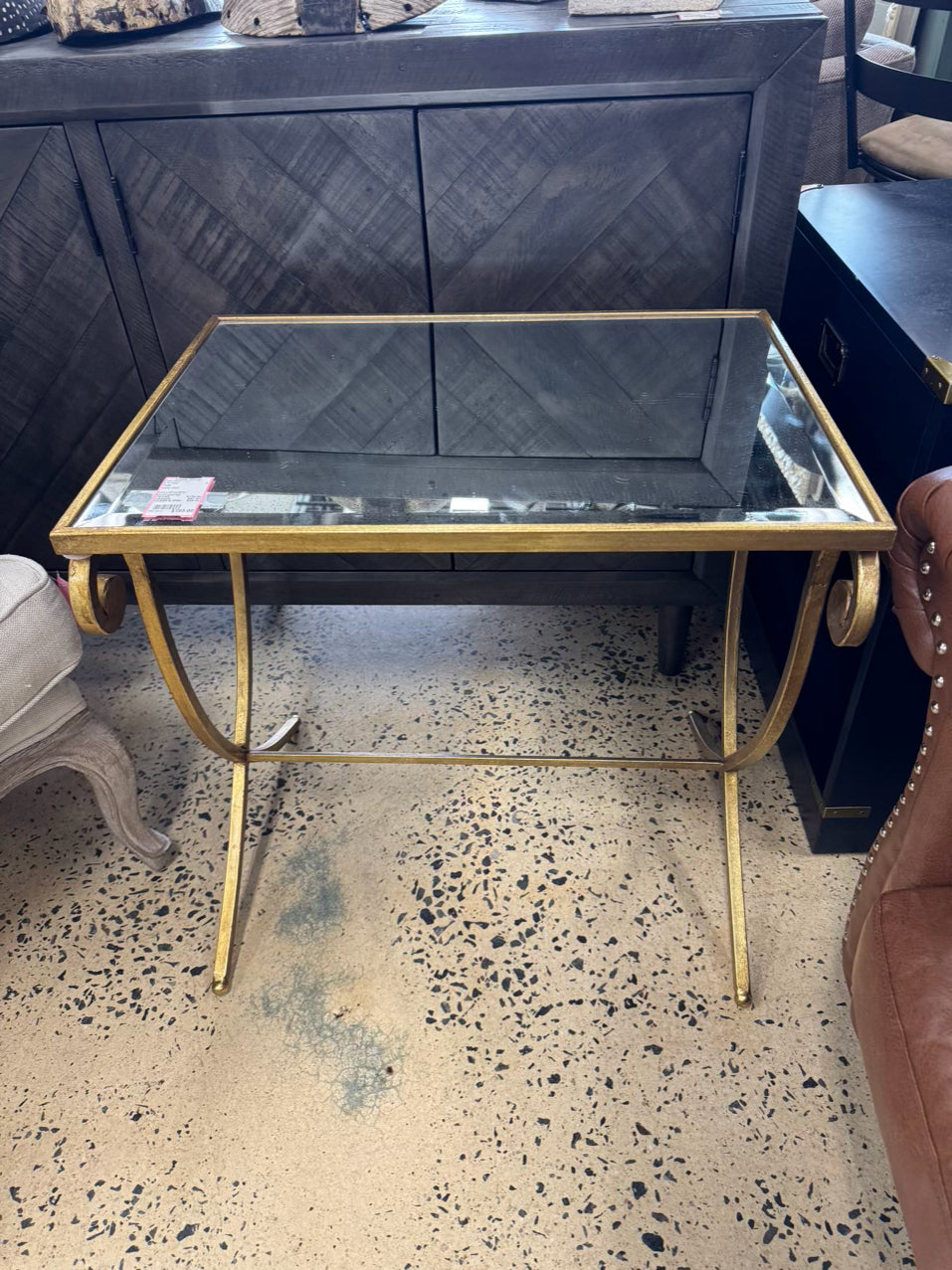 TOZAI Gold Tone Metal Mirrored-Top End Table