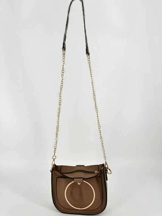 MELIE BIANCO Taupe Leather Crossbody w/ Circle Handles