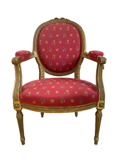 Gold French Chair w/ Red Fabric