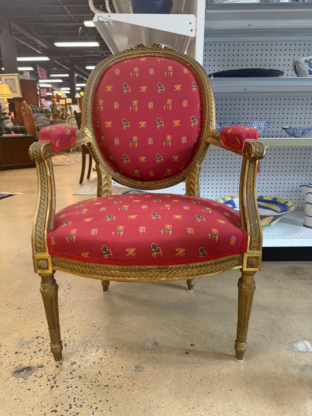 Gold French Chair w/ Red Fabric