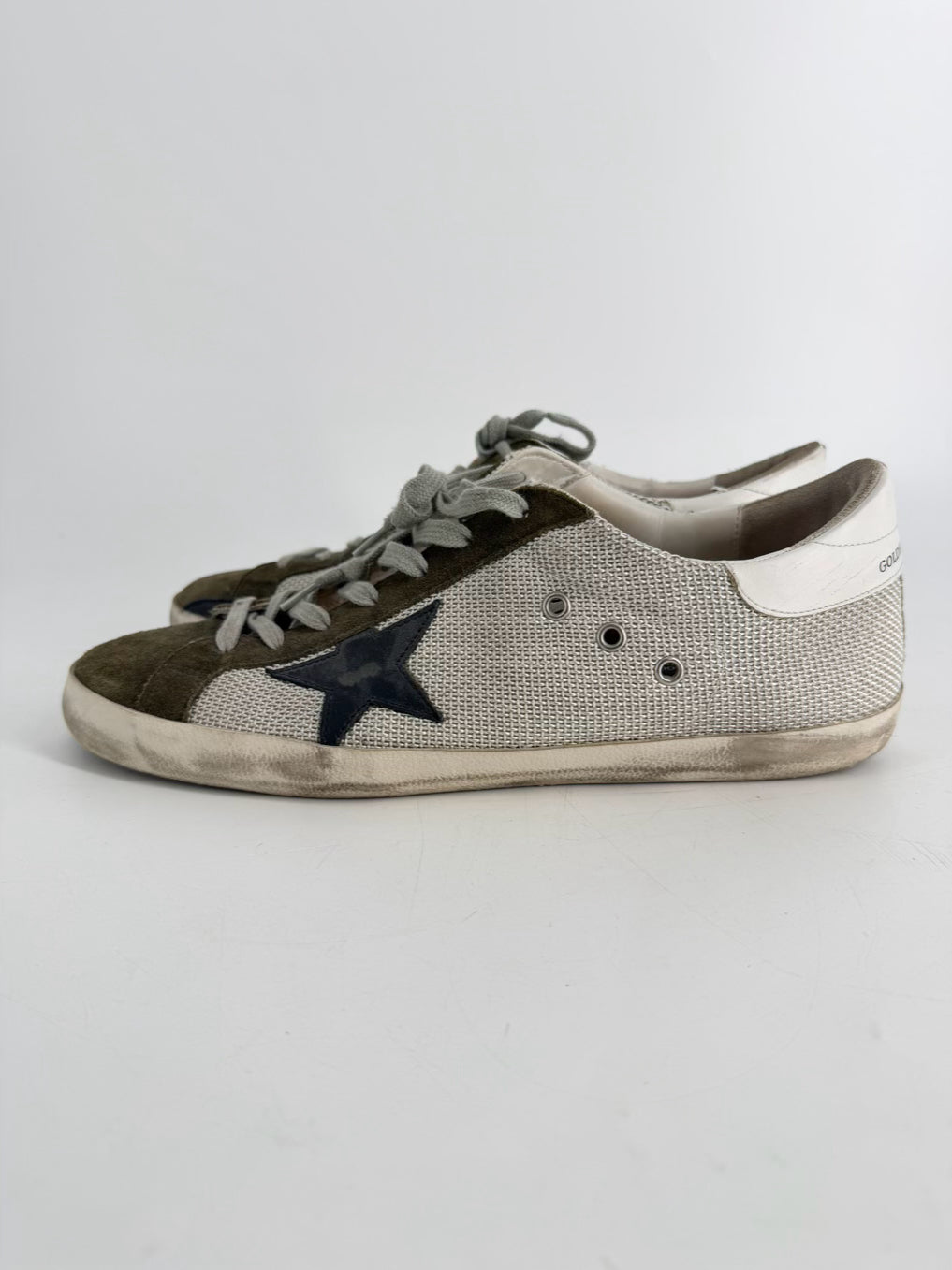 GOLDEN GOOSE Size 45 Olive & Cream Leather Sneakers
