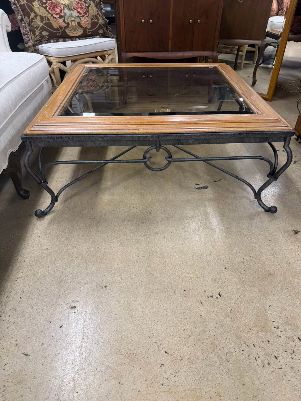 VINTAGE Metal, Glass & Wood Coffee Table