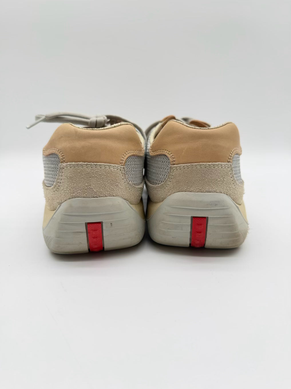 PRADA MENS Size 9.5 Tan & Silver Sneakers