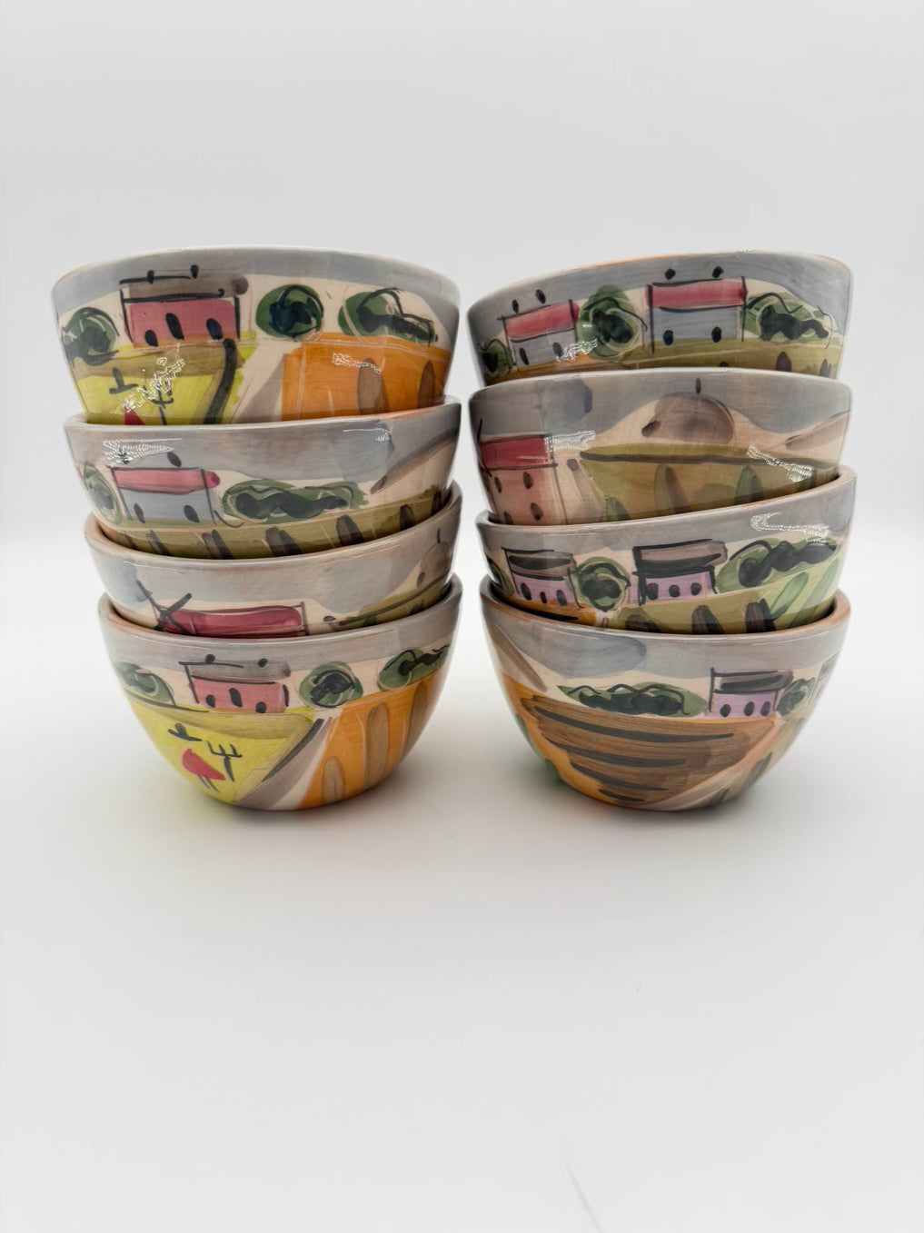 VIETRI Tan, Gold, Rust, Green Pottery 4 Piece Dinnerware Setting for 8 w/ Serving Dishes