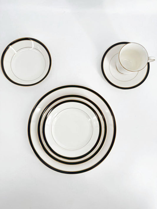 MIKASA White & Black China Dinnerware Set for 12