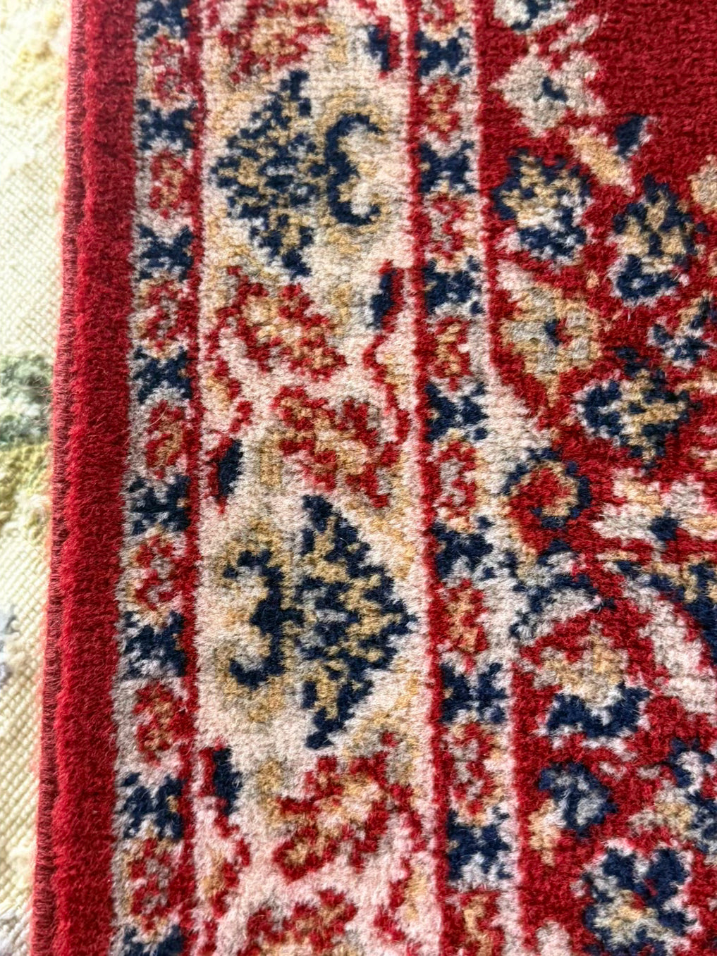 Oriental Red, Cream & Blue Area Rug w/ Fringe